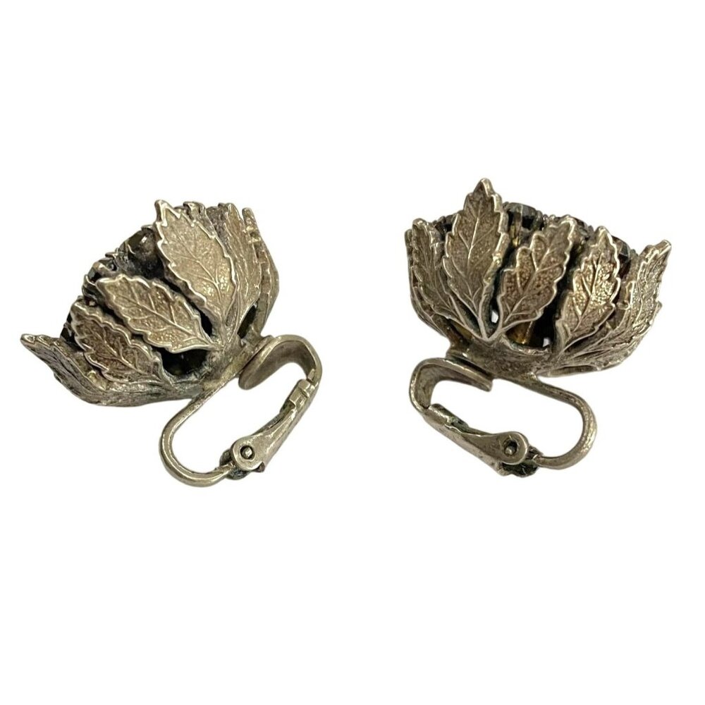 Vintage Forbidden Fruit Prong Set‎ Black Table Cut Rhinestones Clip On Earrings